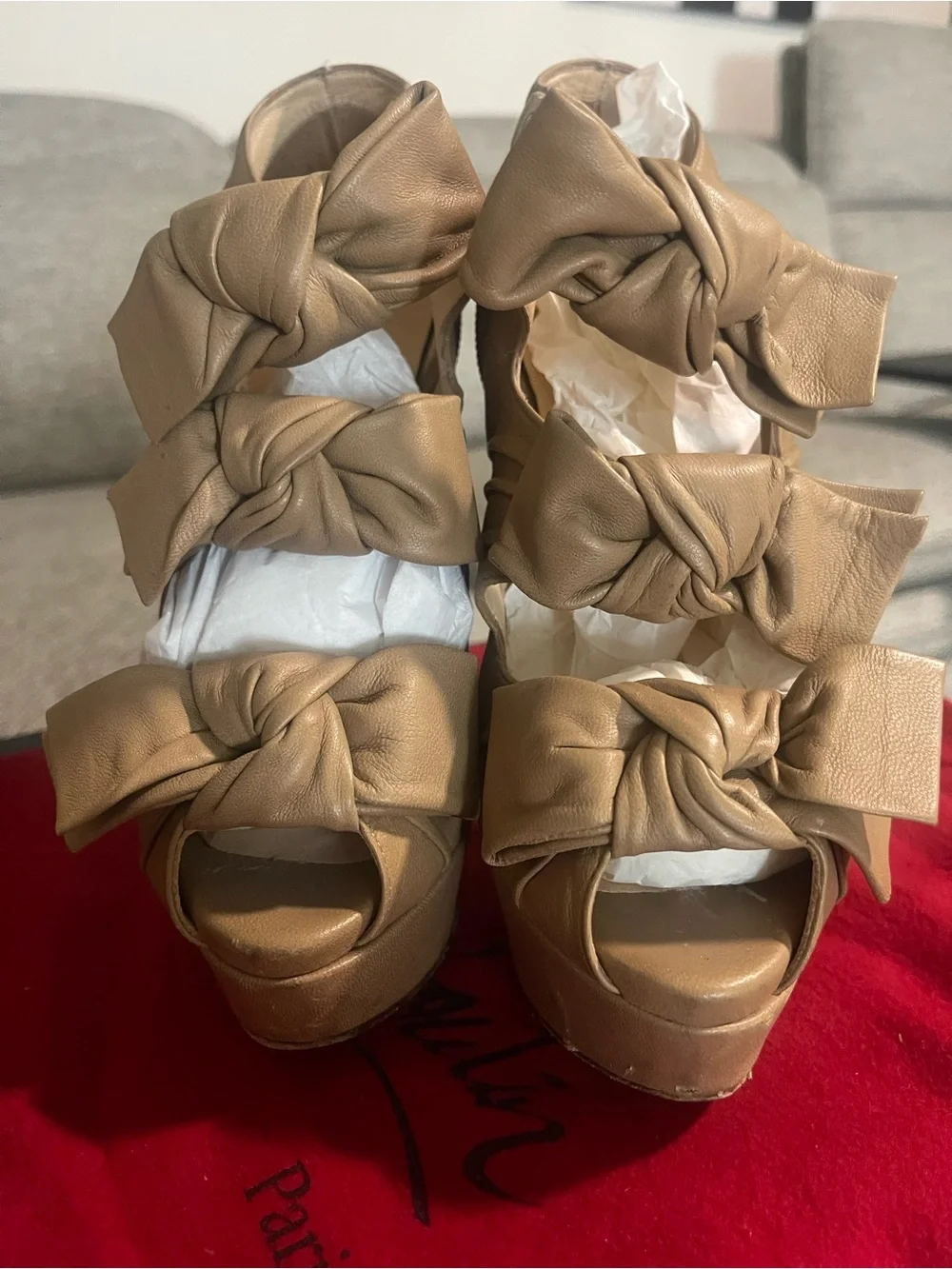Christian Louboutin Madame Butterfly Platform Stiletto Sandals Beige